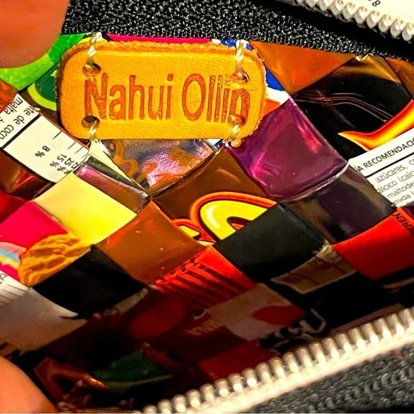 Nahui Ollin candy wrapper wristlet recycled colorful wrappers red zip 7.5 x 4.5” - Picture 7 of 7